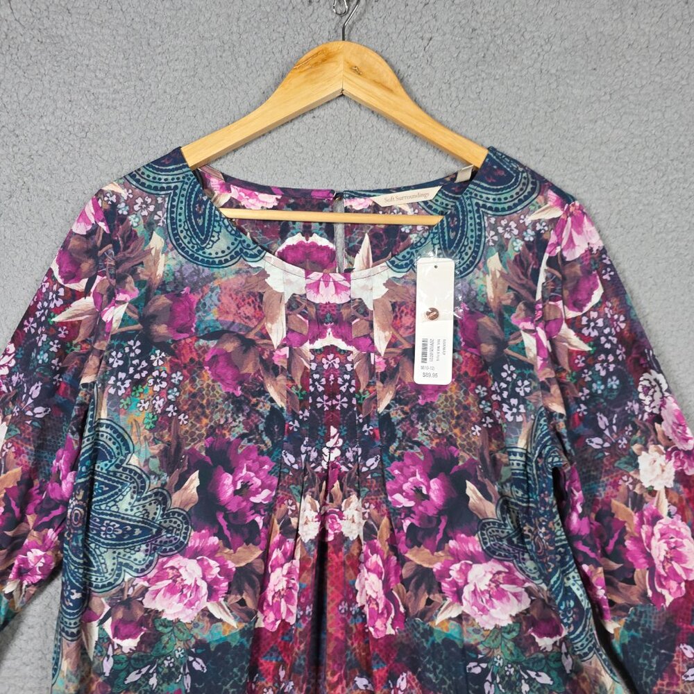 Soft Surroundings Elevadas‎ Top Size M Floral Platead Fairy Whimsical Lagenlook - Picture 2 of 11
